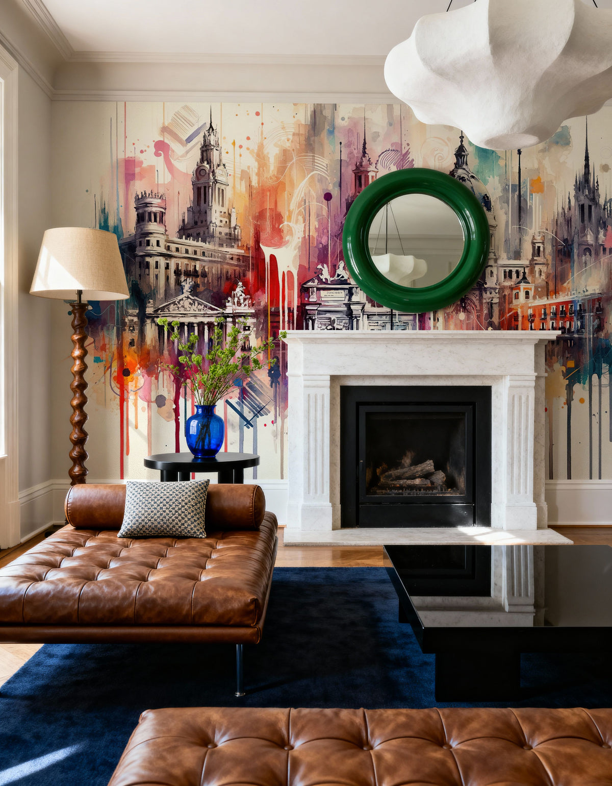 Watercolor Skyline Madrid Mural Wallpaper - room preview 02
