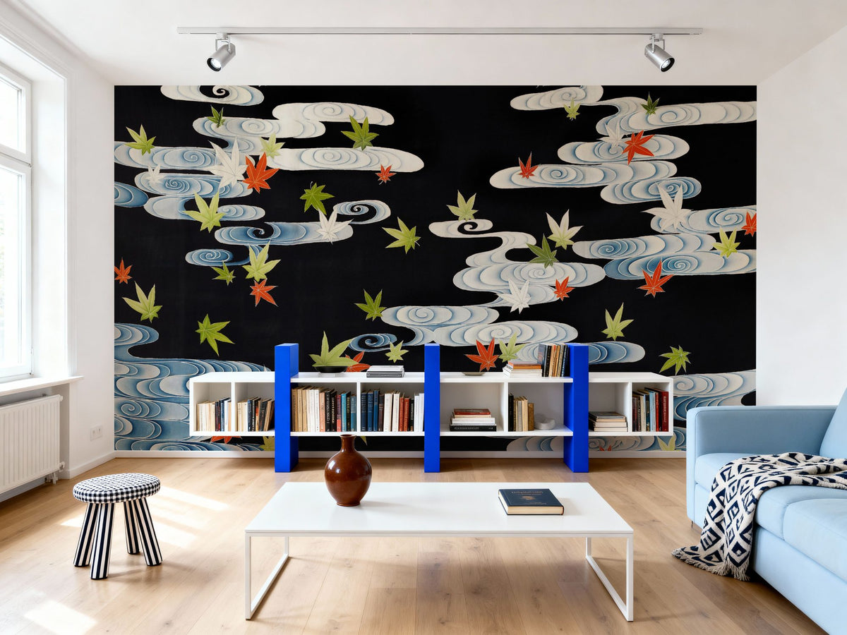 Maple Leaves in the Tatsuta River Mural Wallpaper - room preview 02