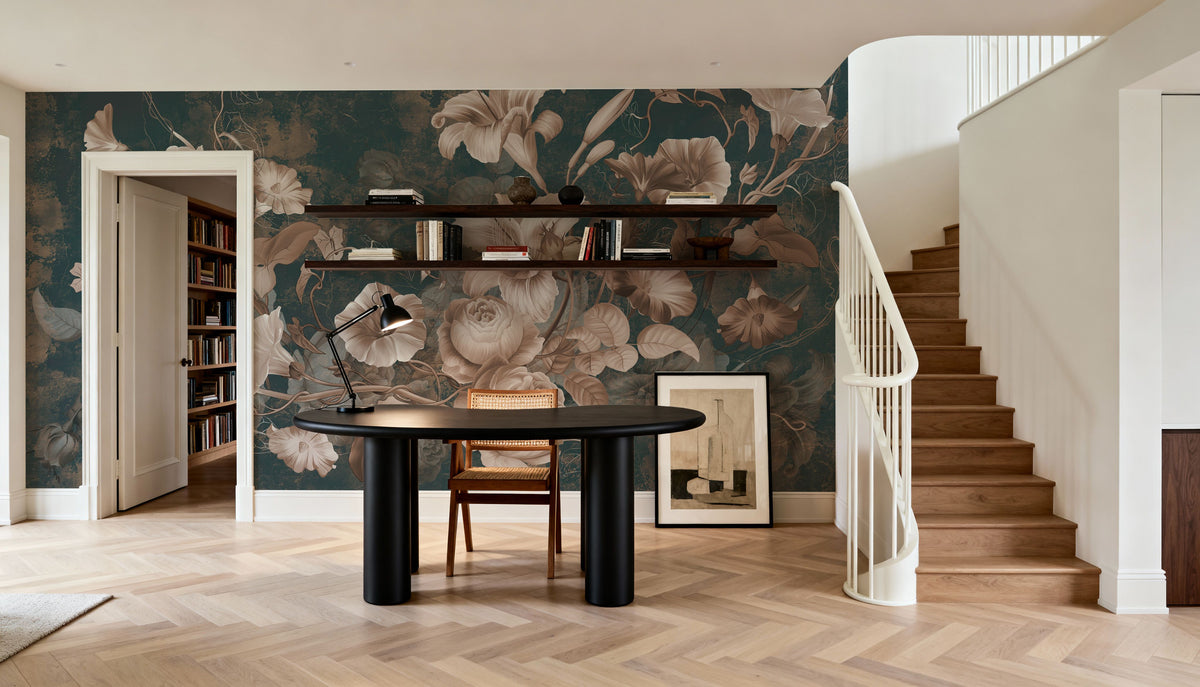 Floral Grunge Singing Mural Wallpaper - room preview 02