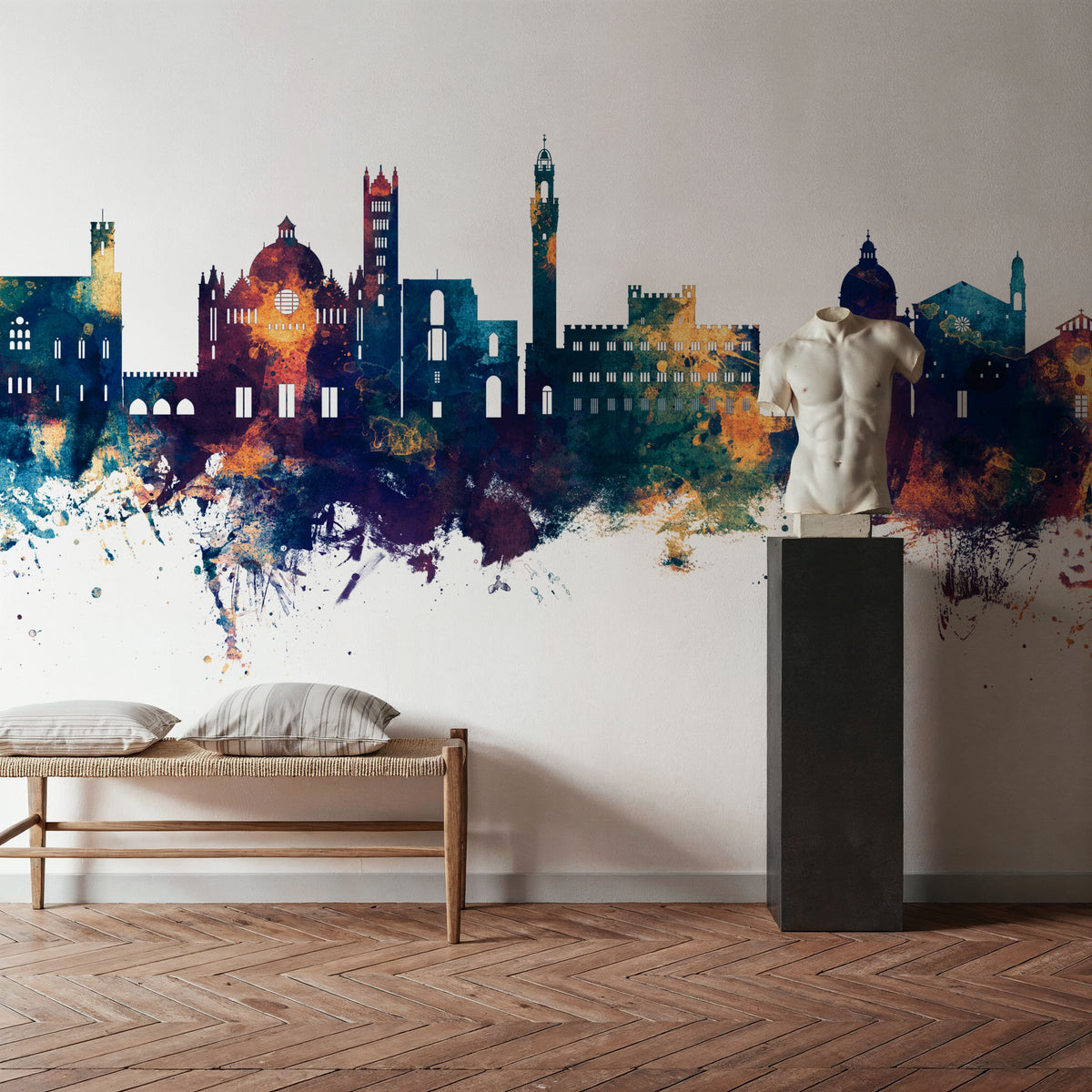 Siena Italy Skyline Blue & Bronze Mural Wallpaper - room preview 02