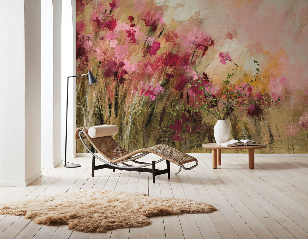 Wild Pink Flowers Mural Wallpaper - room preview 02