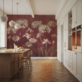 Garden Flowers on Burgundy Mural Wallpaper - room preview 02