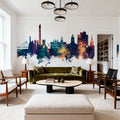 Northampton England Skyline Blue & Bronze Mural Wallpaper - room preview 02