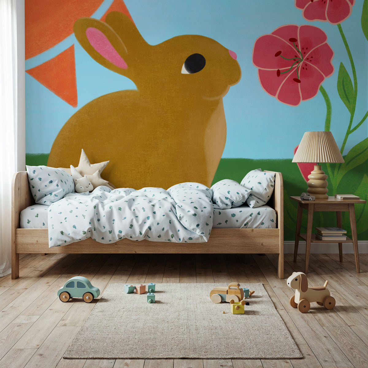 Retro Spring Bunny Mural Wallpaper - room preview 02