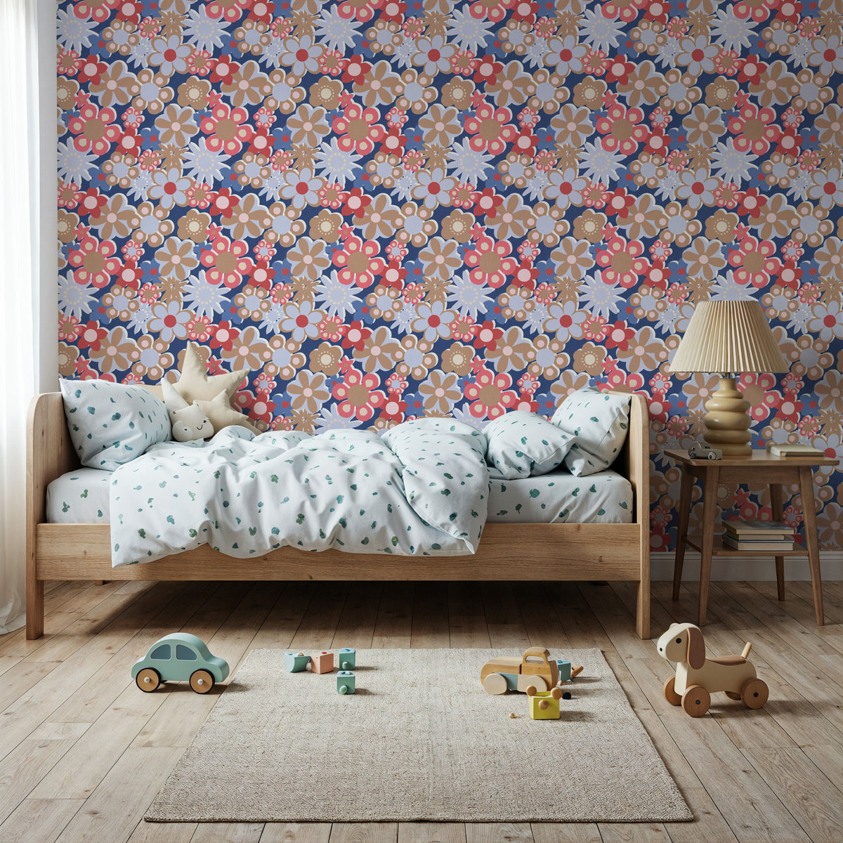Flower Power, Blue Mural Wallpaper - room preview 02