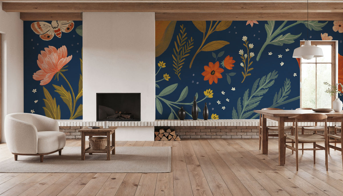 Blue Botanical I Mural Wallpaper - room preview 02