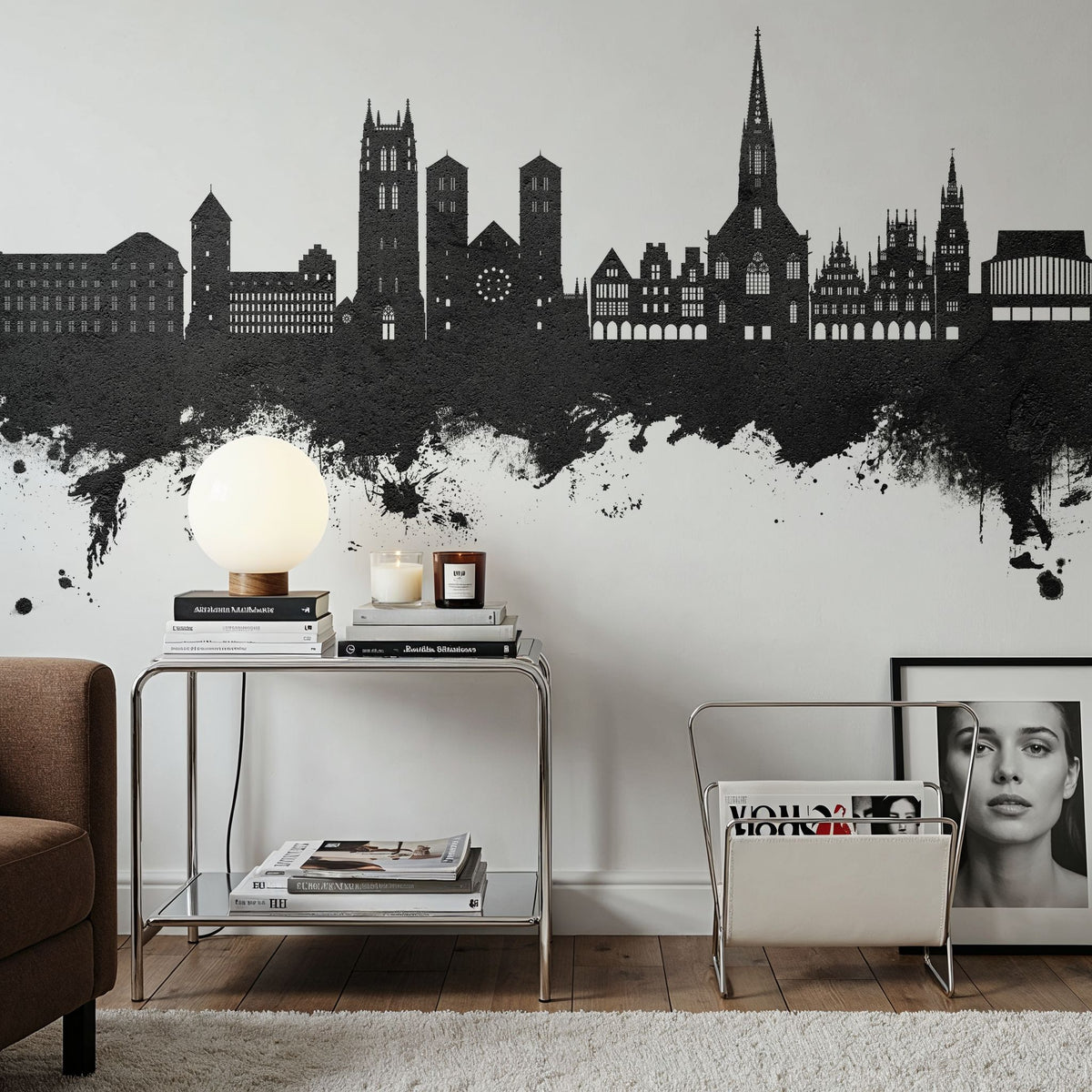 Münster Germany Skyline Black & White Mural Wallpaper - room preview 02