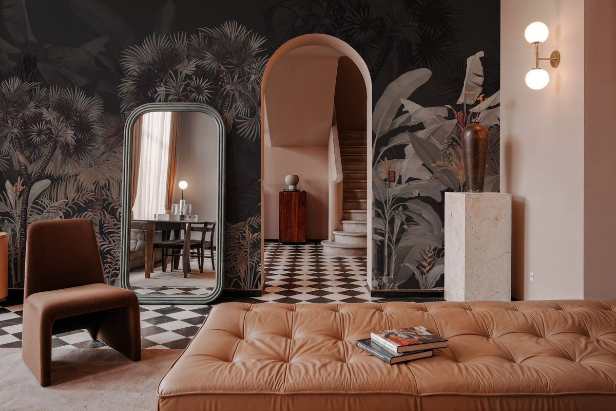 Tropical Forest Strolls Dark Gray Mural Wallpaper - room preview 02