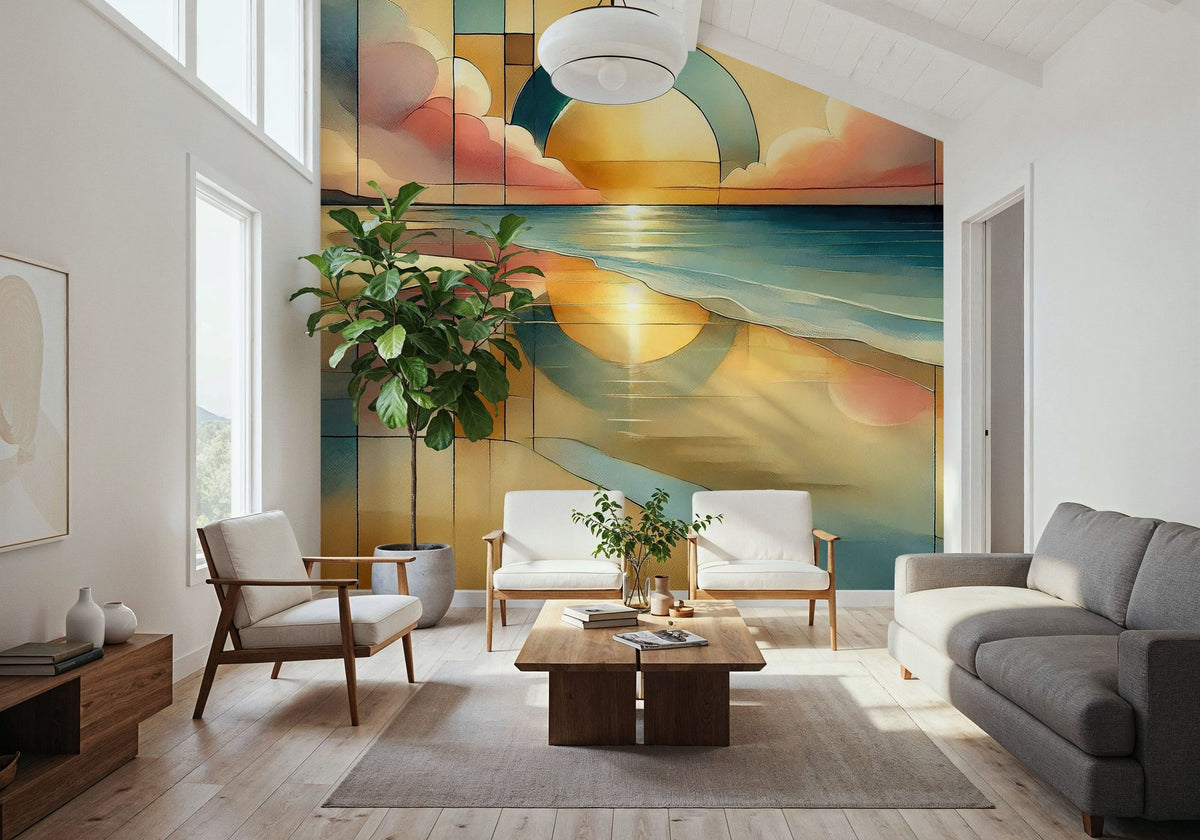 Golden Sunset Vista in Art Deco Mural Wallpaper - room preview 02