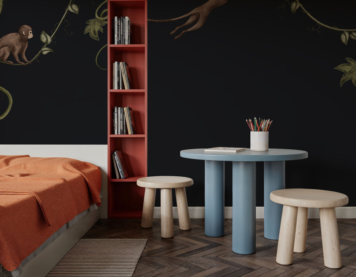 Monkey Jump, Midnight Black Mural Wallpaper - room preview 02