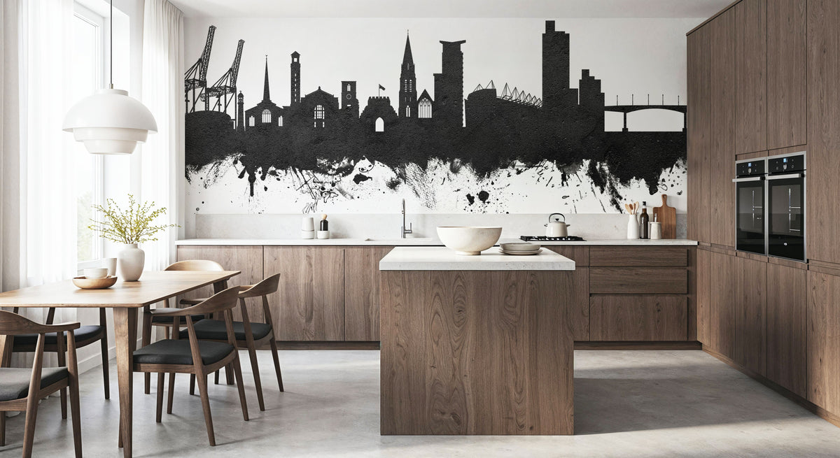 Southampton England Skyline Black & White Mural Wallpaper - room preview 02