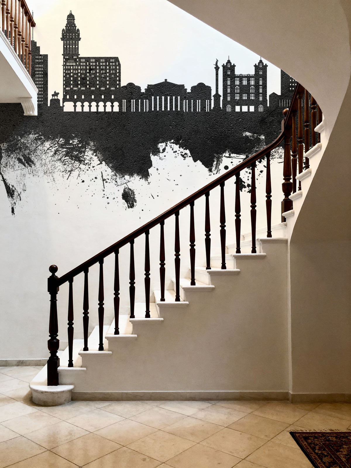Montevideo Uruguay Skyline Black & White Mural Wallpaper - room preview 02
