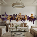 Maldon England Skyline Purple & Gold Mural Wallpaper - room preview 02