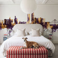 Omaha Nebraska Skyline Purple & Gold Mural Wallpaper - room preview 02