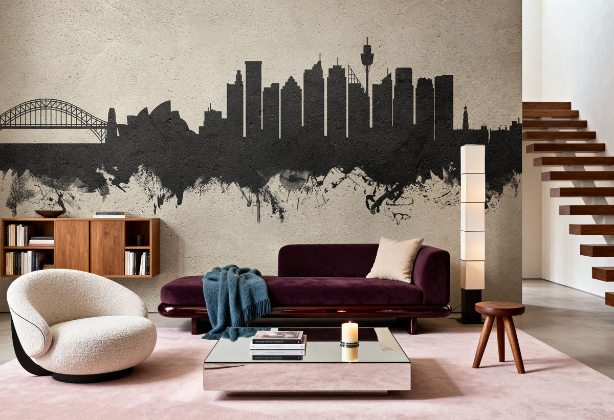 Sydney Australia Skyline Concrete Mural Wallpaper - room preview 02