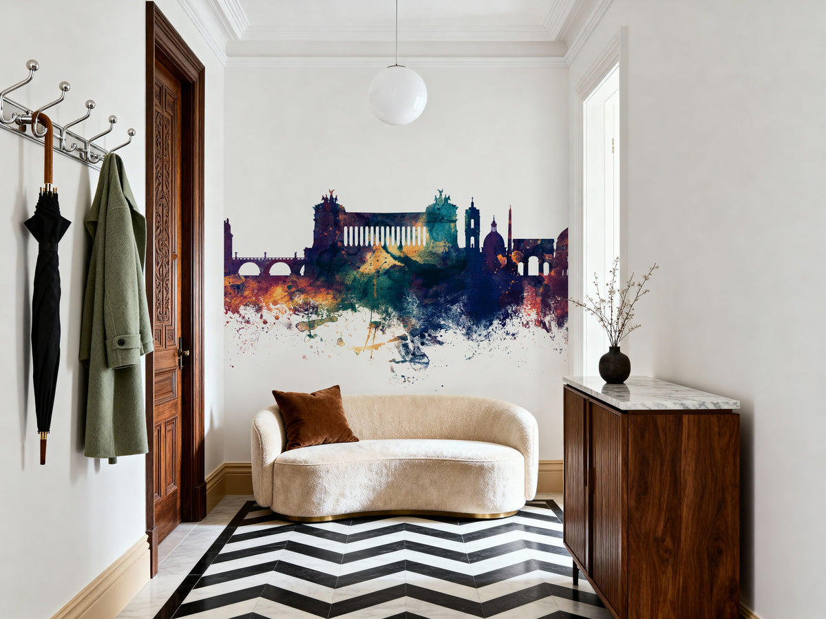 Rome Italy Skyline Blue & Bronze Mural Wallpaper - room preview 02
