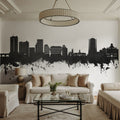 Stamford Connecticut Skyline Black & White Mural Wallpaper - room preview 02