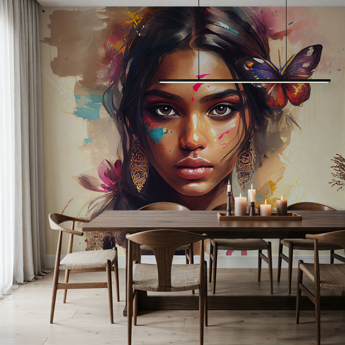 Watercolor Butterfly Woman Mural Wallpaper - room preview 02