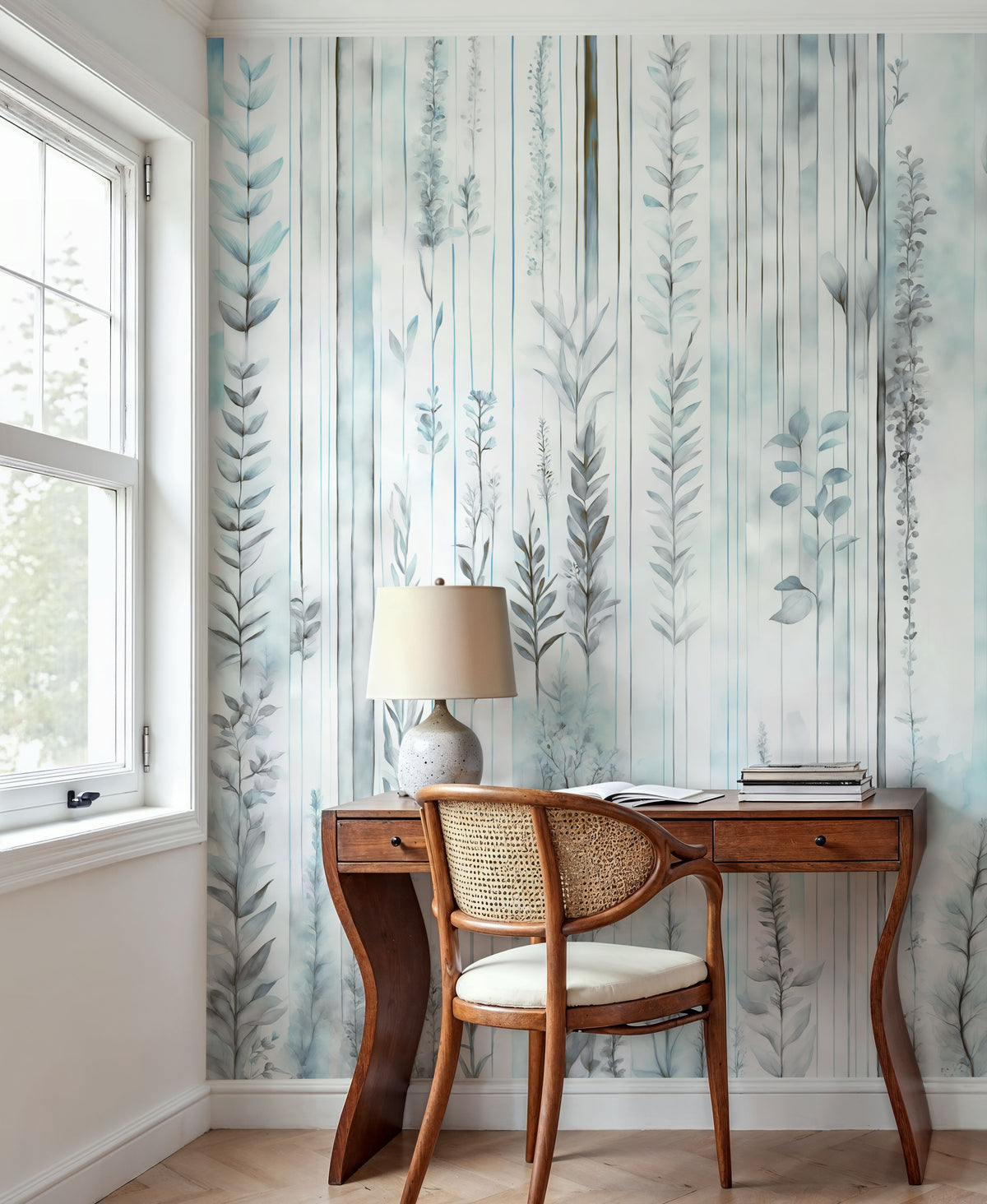 Botanical Wall Teal Mural Wallpaper - room preview 02