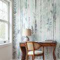 Botanical Wall Teal Mural Wallpaper - room preview 02