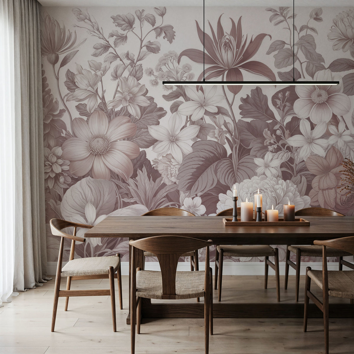 Dahlia Days, Dusty Pink Mural Wallpaper - room preview 02
