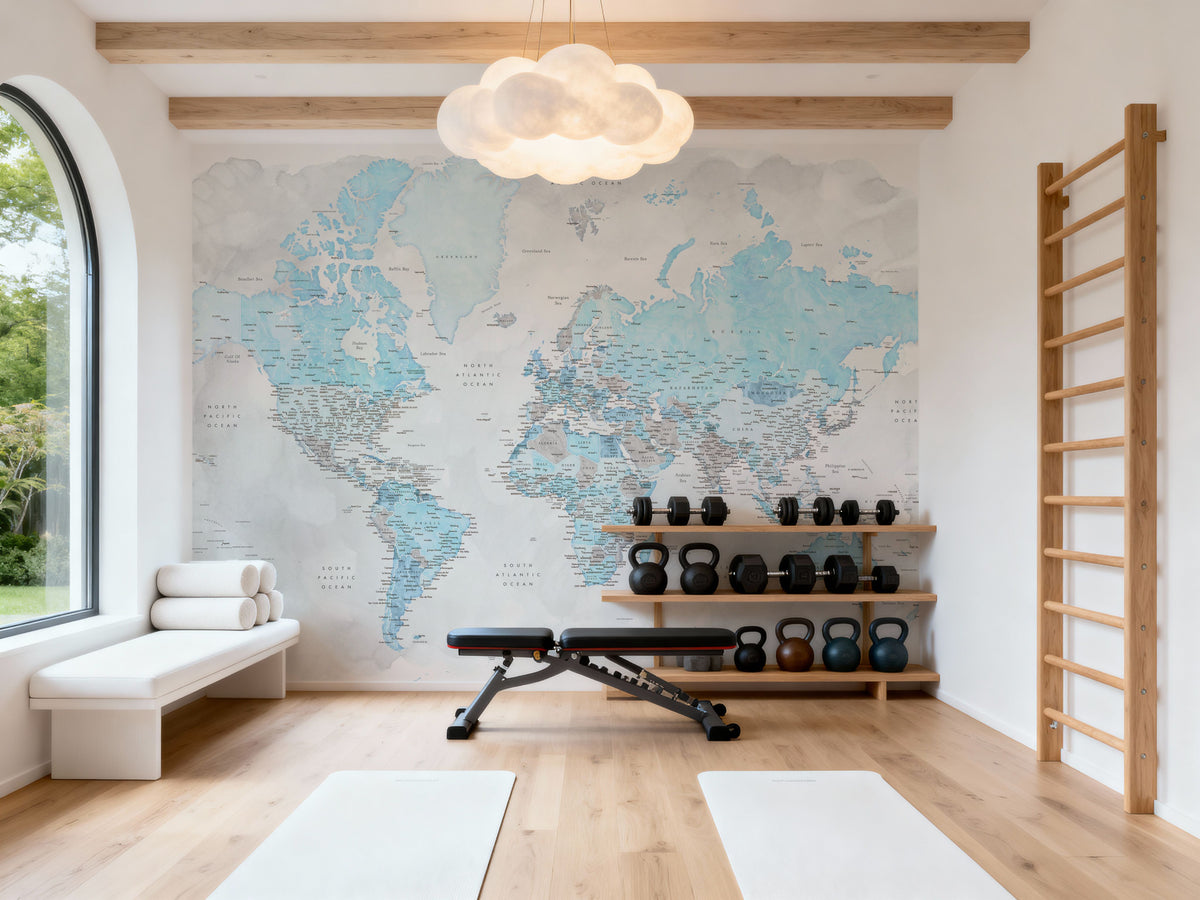 World Map Cities - Jabulani Mural Wallpaper - room preview 02