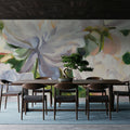 White Impressionistic Peonies Mural Wallpaper - room preview 02