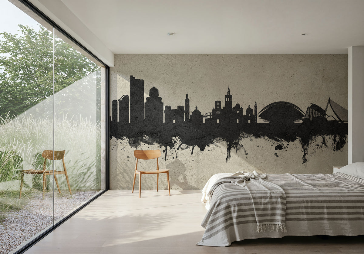 Valencia Spain Skyline Concrete Mural Wallpaper - room preview 02