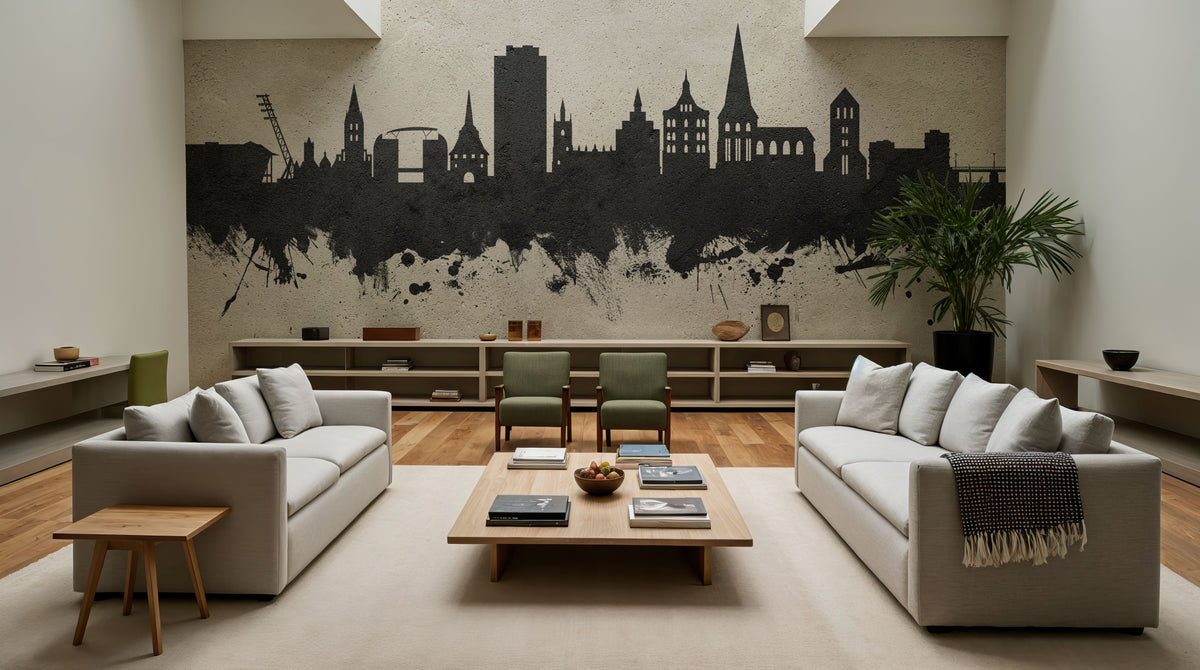Rostock Germnay Skyline Concrete Mural Wallpaper - room preview 02