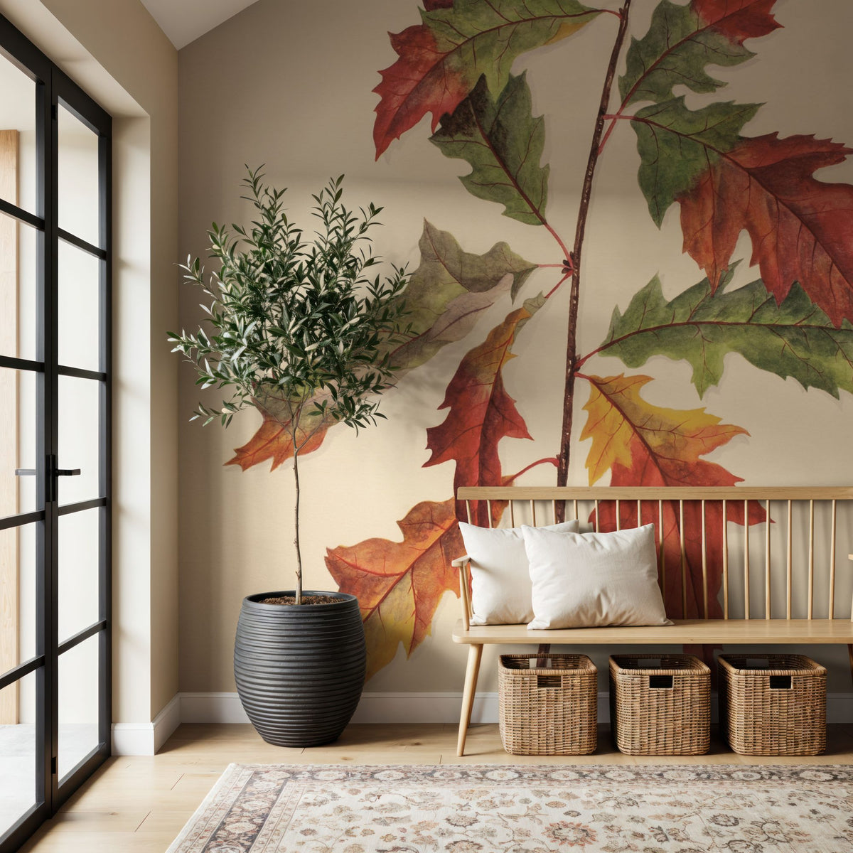 Fall Leaves I Muted Mural Wallpaper - room preview 02