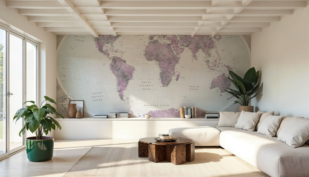 World Map Atlas Purple Mural Wallpaper - room preview 02