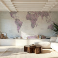 World Map Atlas Purple Mural Wallpaper - room preview 02