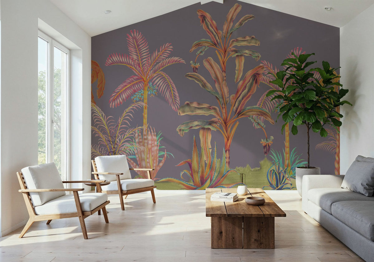 Colorful Jungle, Purple Mural Wallpaper - room preview 02