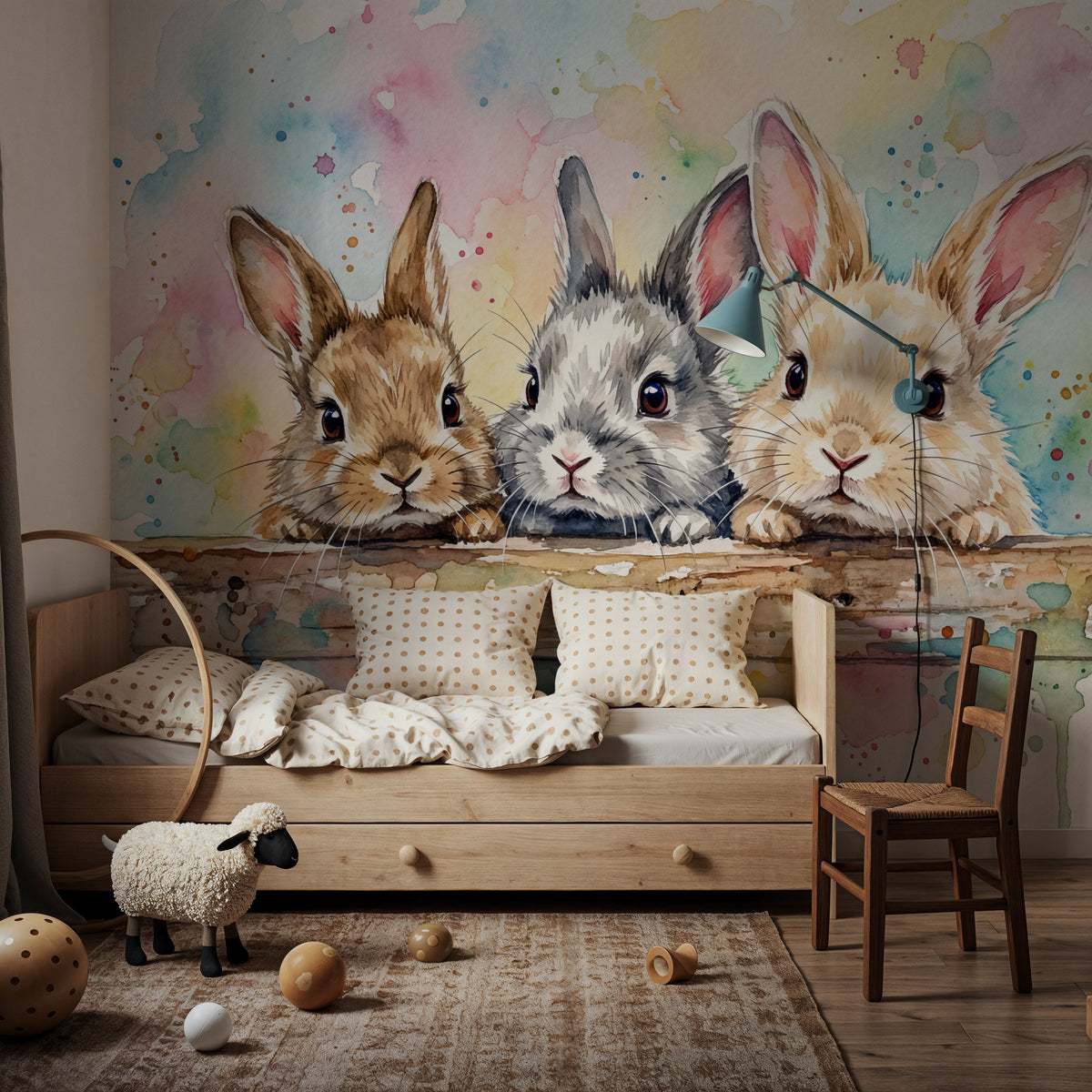 Rabbits II - Cute Baby Animals Series Mural Wallpaper - room preview 02