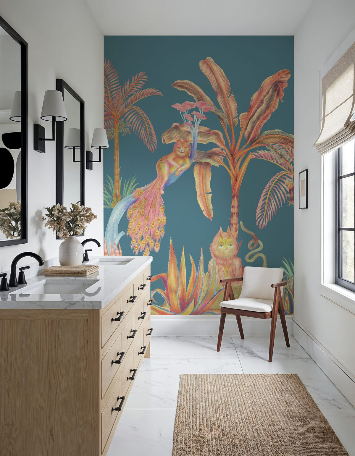 Colorful Jungle, Turqouise Mural Wallpaper - room preview 02