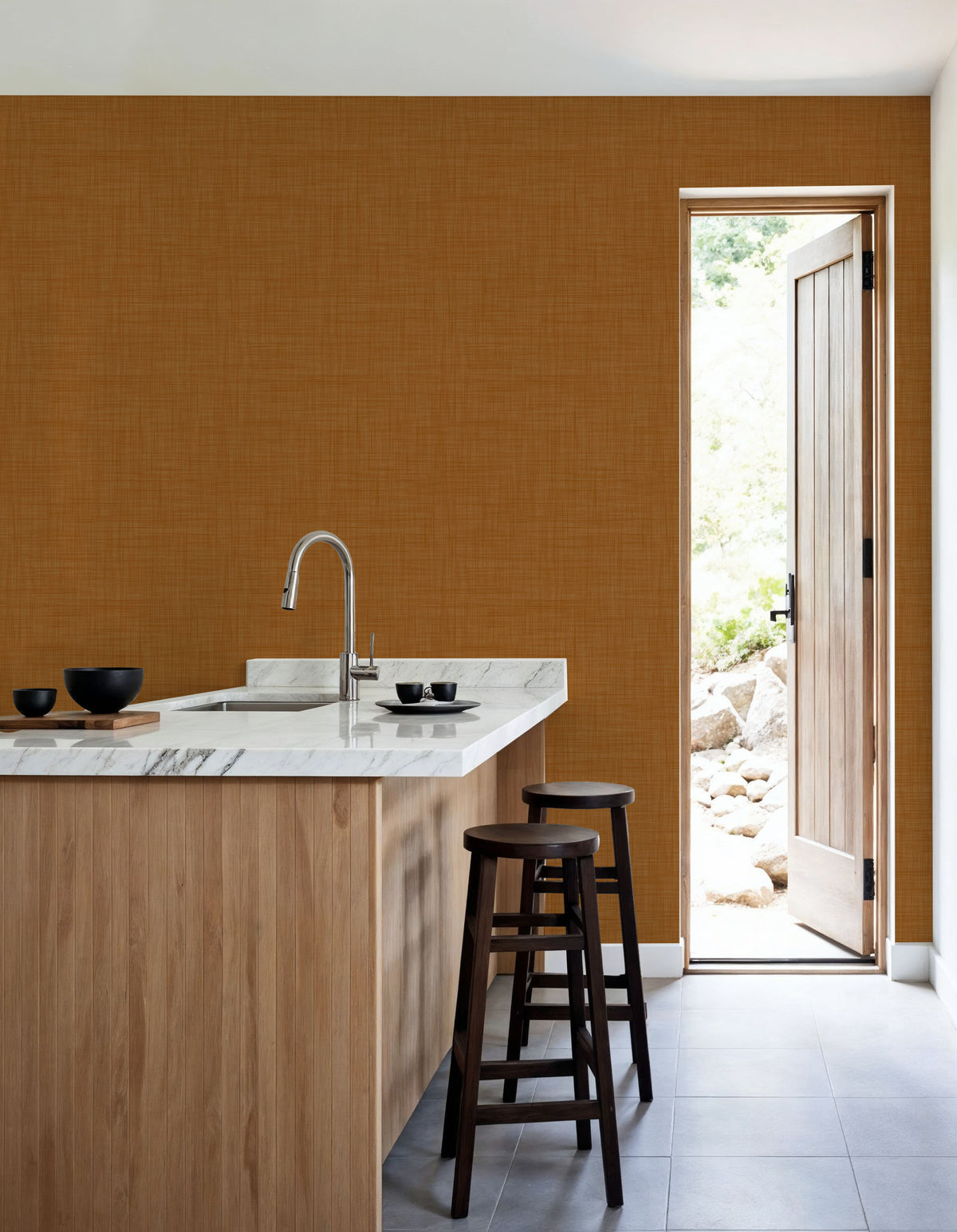 Mottled Linen Effect, Orange Mural Wallpaper - room preview 02