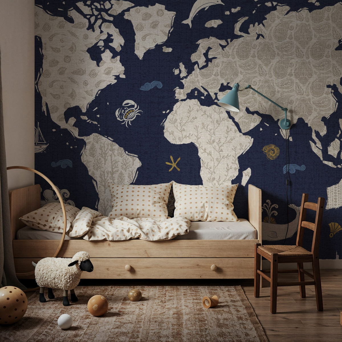 Sea This Map Blue Mural Wallpaper - room preview 02