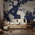 Sea This Map Blue Mural Wallpaper - room preview 02