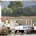 Pink and Green Meadow Mural Wallpaper - room preview 02