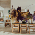 Cambridge England Skyline Purple & Gold Mural Wallpaper - room preview 02