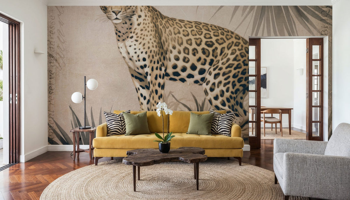 Cheetahs Tropical Jungle Monochrome Mural Wallpaper - room preview 02