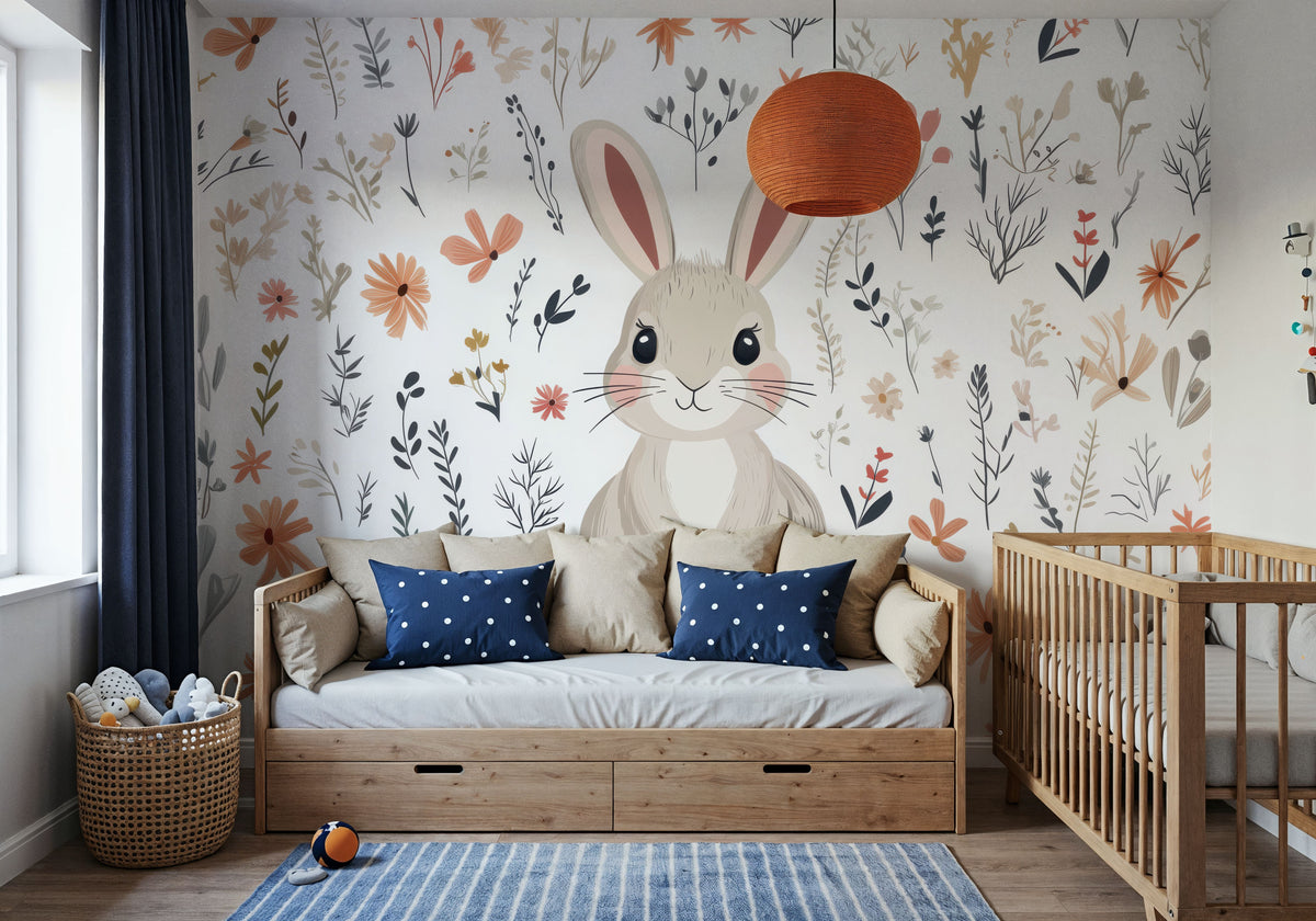 Rabbit Flowers Mural Wallpaper - room preview 02