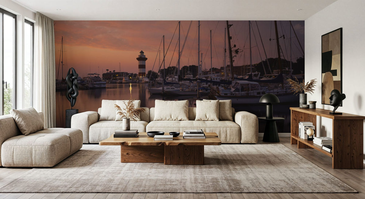 Harbor Lighthouse Sunset Mural Wallpaper - room preview 02