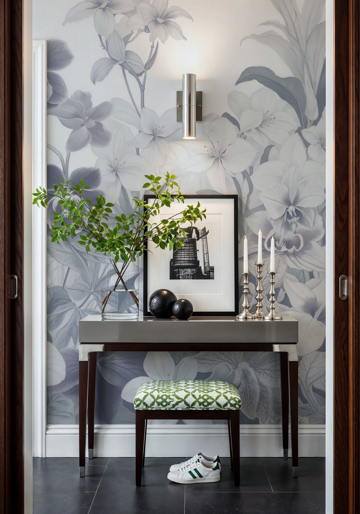 The Tenderness of Orchids, Ice Blue Mural Wallpaper - room preview 02