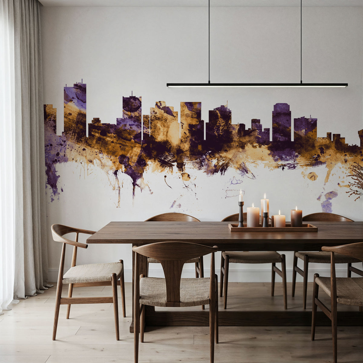 Phoenix Skyline Purple & Gold Mural Wallpaper - room preview 02