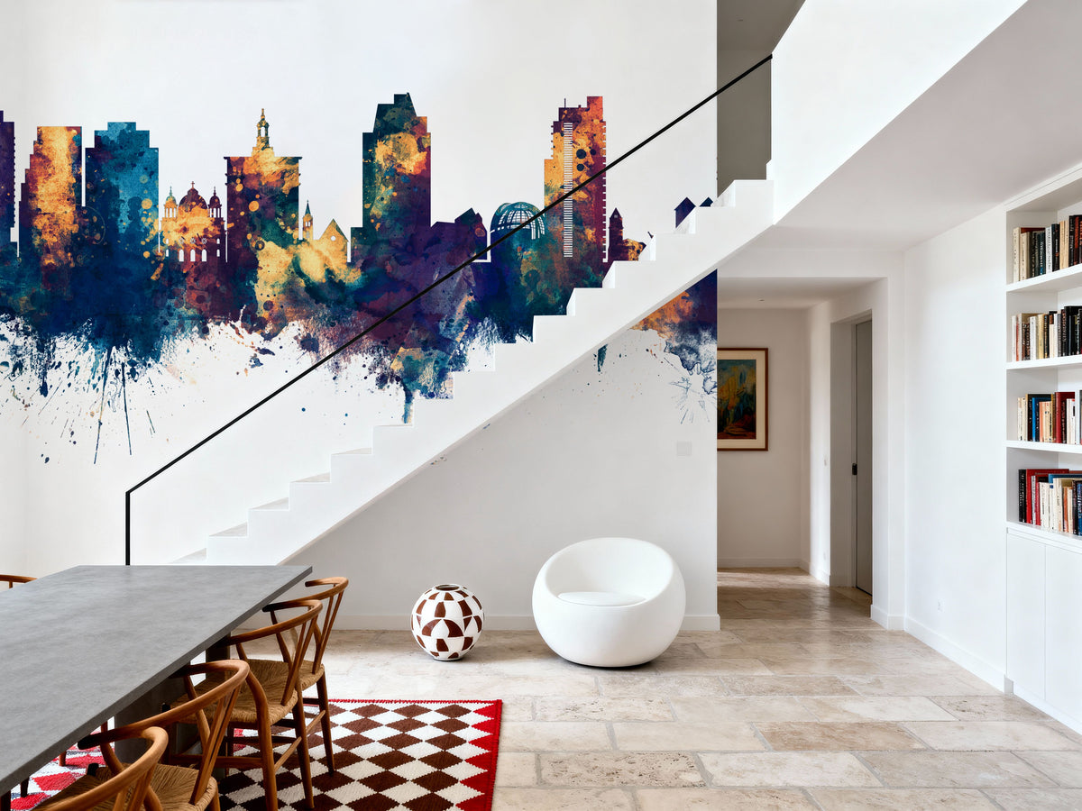 San Jose California Skyline Blue & Bronze Mural Wallpaper - room preview 02