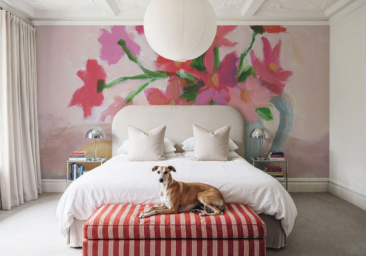 Pink Flowers with Lemon Mural Wallpaper - room preview 02