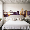 Long Beach California Skyline Purple & Gold Mural Wallpaper - room preview 02