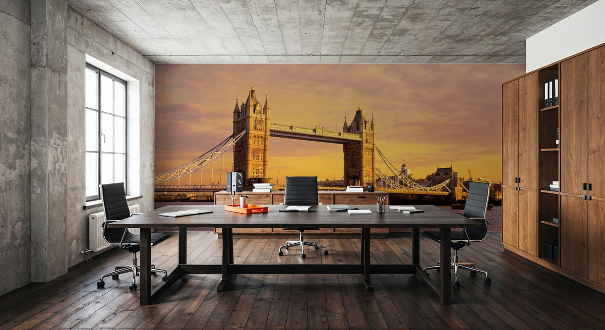 London Sunset Bridge Mural Wallpaper - room preview 02