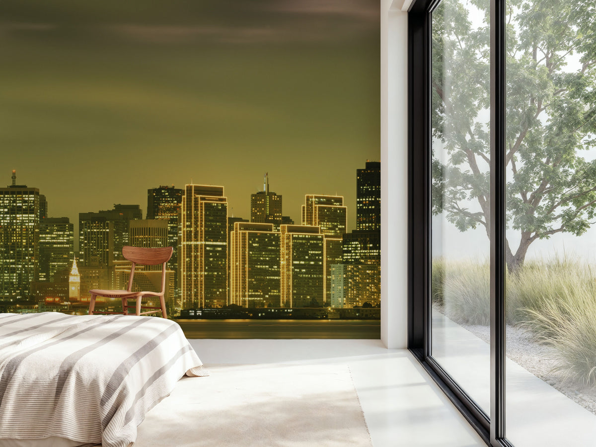 Luminous Pyramid Skyline Mural Wallpaper - room preview 02